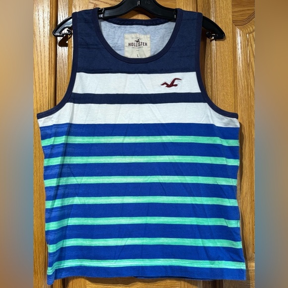 Vintage Y2K Hollister Striped Blue and Green Tank Top Men's Medium Fit - Picture 1 of 5